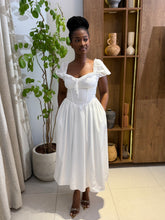 Load image into Gallery viewer, White milkmaid corset midi flair dress
