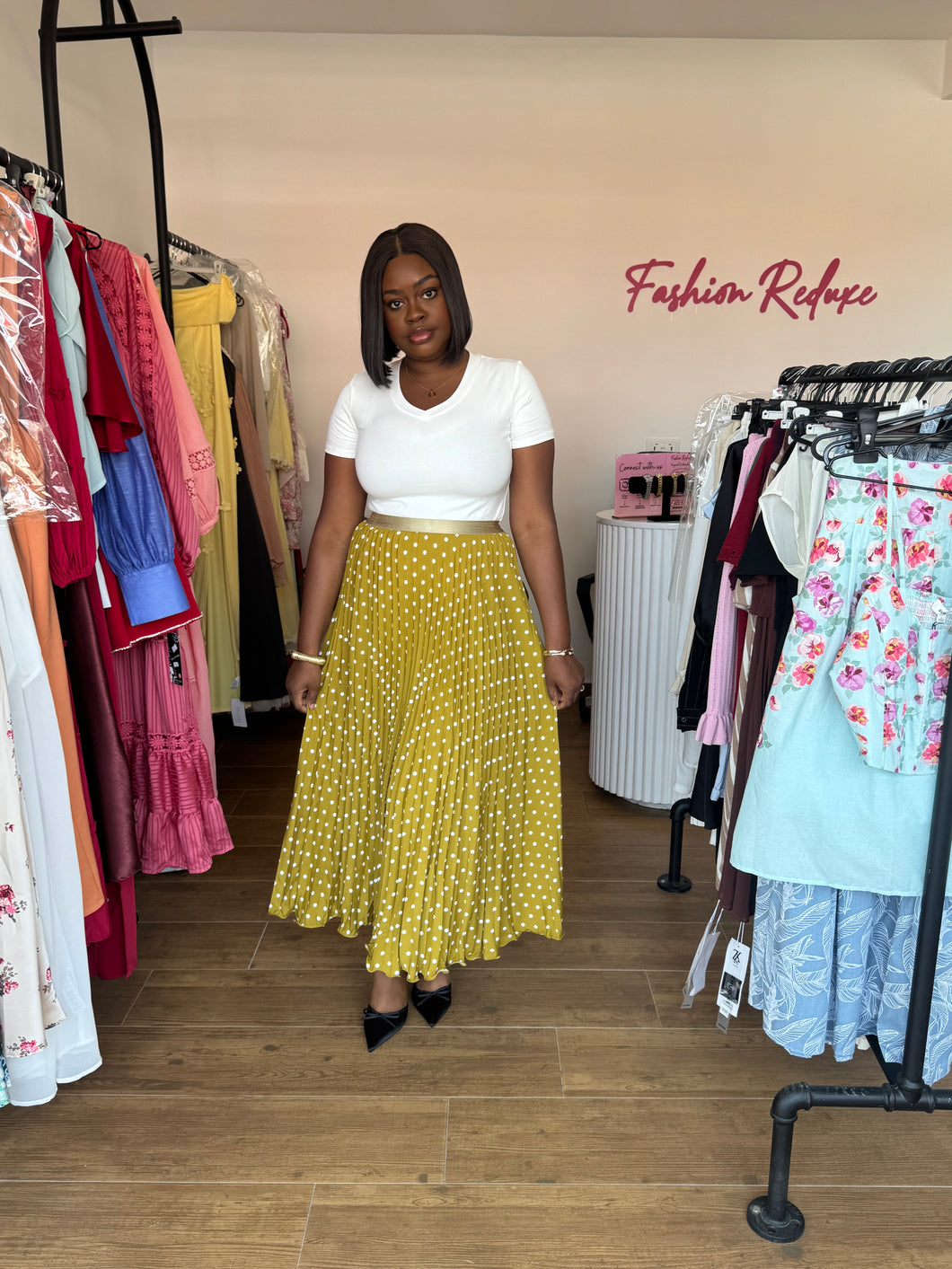 Lemon green polka dot maxi skirt