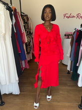 Load image into Gallery viewer, Red long sleeves cut out midi dress
