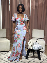 Load image into Gallery viewer, Blue floral open back maxi dress
