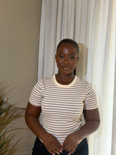 Load image into Gallery viewer, Red and cream striped ribbed tshirt
