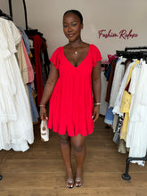 Load image into Gallery viewer, Red mini pleated open back dress
