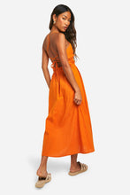 Load image into Gallery viewer, Orange linen tie back maxi dress
