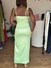 Load image into Gallery viewer, Green satin maxi corset dress
