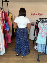 Load image into Gallery viewer, Deep blue polka dot maxi pleated skirt
