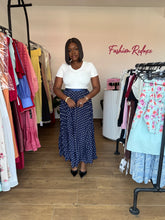 Load image into Gallery viewer, Deep blue polka dot maxi pleated skirt
