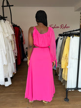 Load image into Gallery viewer, Pink chiffon midi pleated one arm dress
