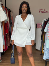 Load image into Gallery viewer, White longsleeves mini wrap playsuit
