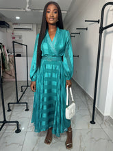 Load image into Gallery viewer, Turquoise long sleeves belted maxi dress
