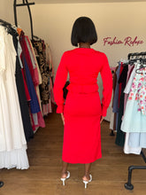 Load image into Gallery viewer, Red long sleeves cut out midi dress
