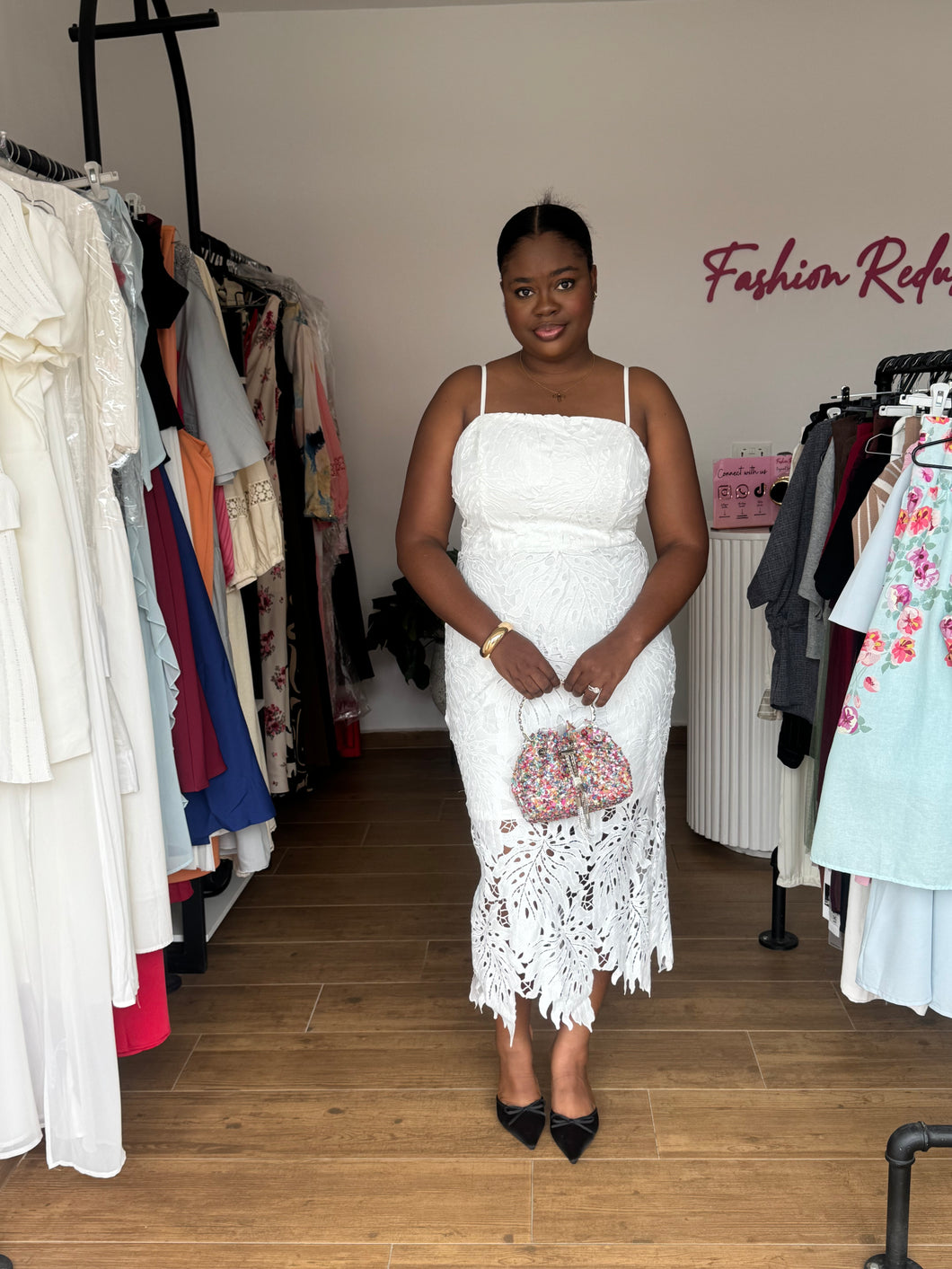 White lace midi dress