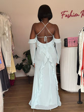 Load image into Gallery viewer, Blue open back chiffon maxi dress
