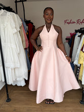 Load image into Gallery viewer, Pink button detail maxi open back dress
