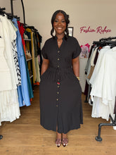 Load image into Gallery viewer, Black belted shirt dress
