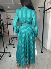 Load image into Gallery viewer, Turquoise long sleeves belted maxi dress
