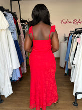 Load image into Gallery viewer, Red floral pattern midi sleeveless slip dress
