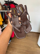 Load image into Gallery viewer, Brown slingback heeled sandals
