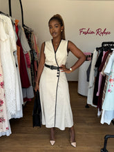 Load image into Gallery viewer, Nude black belted maxi dress

