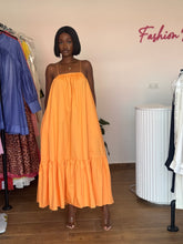 Load image into Gallery viewer, Orange open back maxi flair dress
