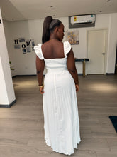 Load image into Gallery viewer, White frill sleeves pleated maxi skirt two piece
