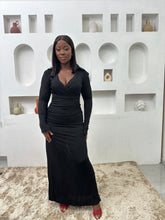 Load image into Gallery viewer, Black stretchy long sleeves maxi bodycon dress
