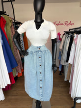 Load image into Gallery viewer, Light blue button detail midi denim skirt
