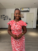 Load image into Gallery viewer, Red and white pattern Midaxi bodycon dress
