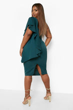 Load image into Gallery viewer, Green plus size midi one arm dress
