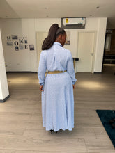 Load image into Gallery viewer, Blue and white maxi belted dress
