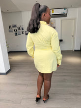 Load image into Gallery viewer, Yellow long sleeves mini wrap button down dress
