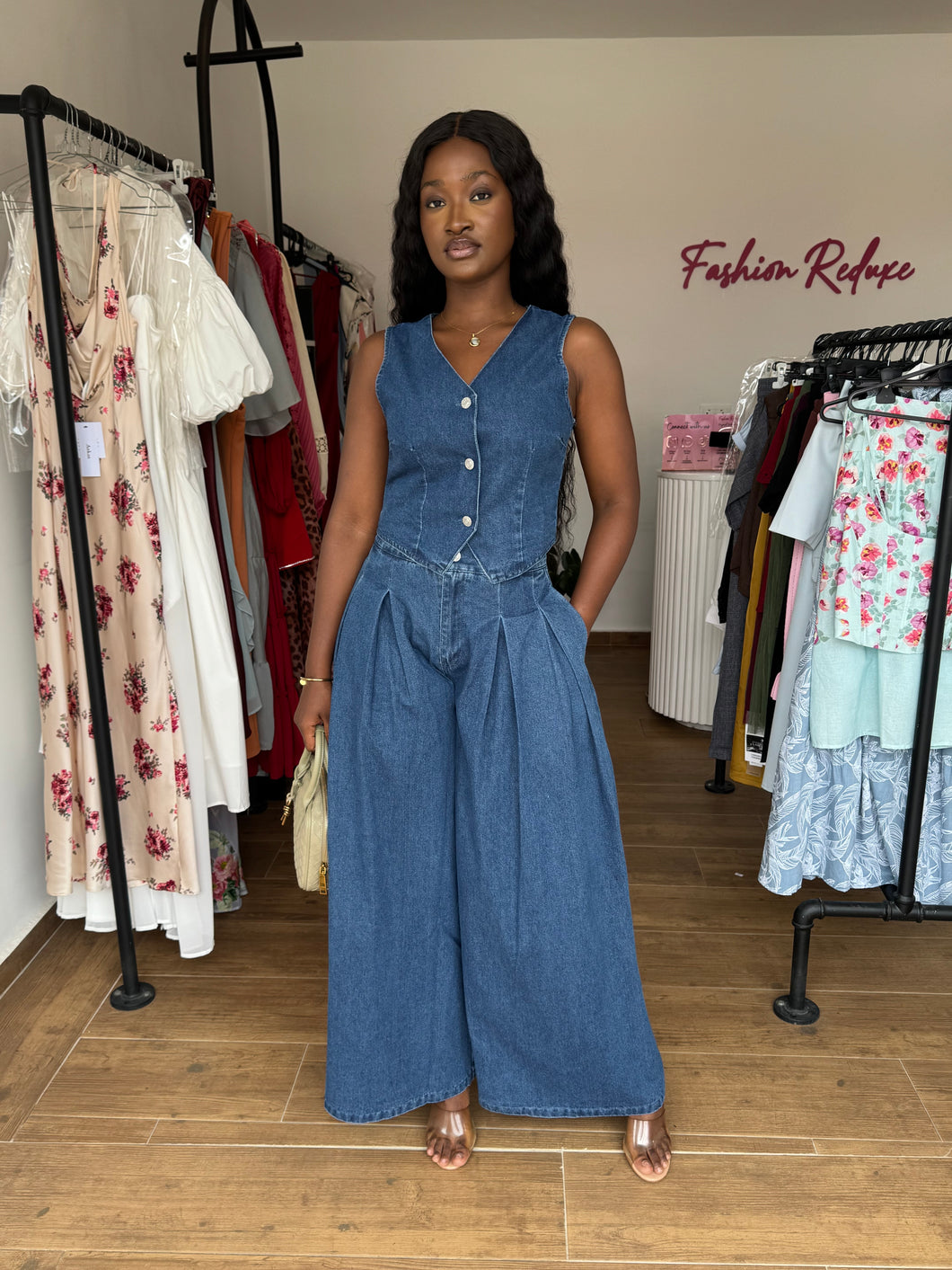 Denim vest two piece