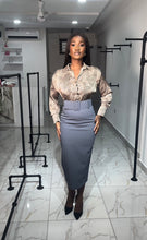 Load image into Gallery viewer, Grey belted pencil skirt
