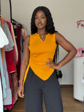 Load image into Gallery viewer, Mustard sleeveless wrap top
