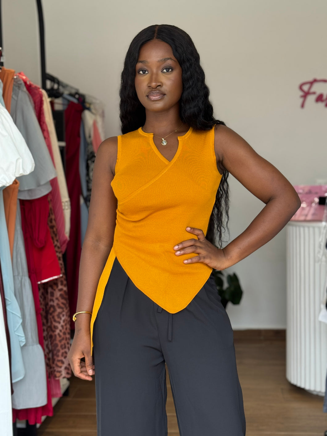 Mustard sleeveless wrap top