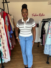 Load image into Gallery viewer, Brown and white polo knit top
