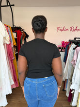 Load image into Gallery viewer, Black Vneck stretchy tshirt
