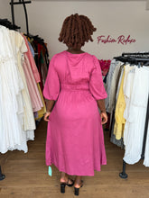 Load image into Gallery viewer, Pink ruched maxi flair dress
