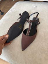 Load image into Gallery viewer, Brown satin pointed flat shoes
