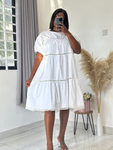 Load image into Gallery viewer, White lace detailed midi shift dress

