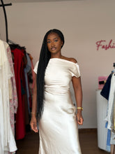Load image into Gallery viewer, Cream satin cowl back bodycon midi dress
