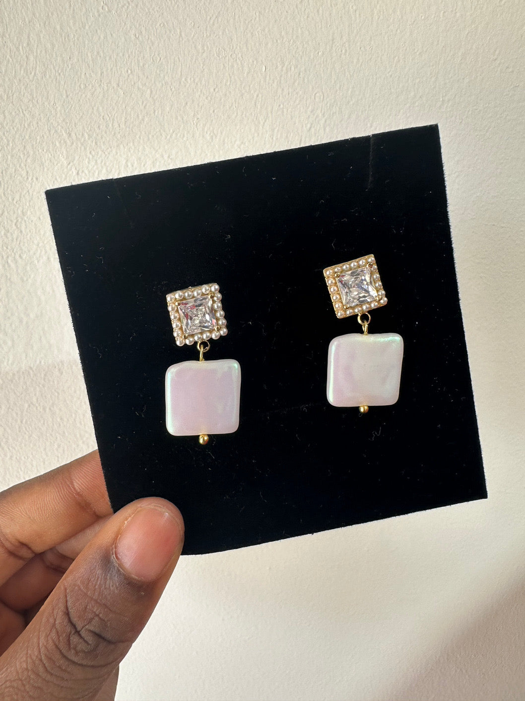 Square shaped marble earrings