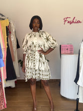 Load image into Gallery viewer, Green and white belted shirt dress
