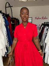 Load image into Gallery viewer, Red belted midi shift dress
