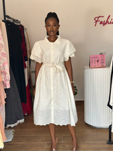 Load image into Gallery viewer, White midi belted shirt dress
