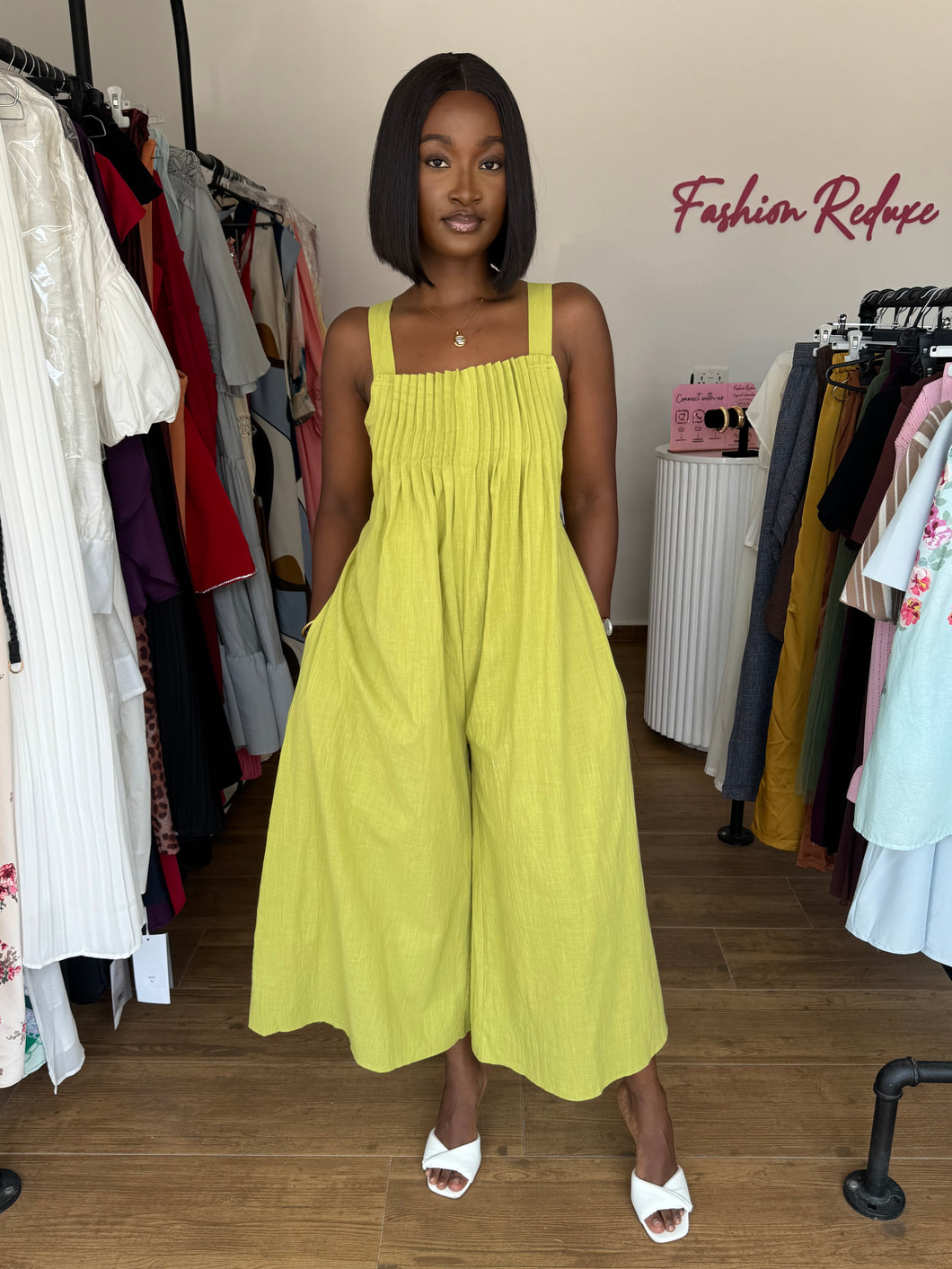 Green open back midi jumpsuit