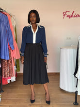 Load image into Gallery viewer, Navy blue with white detail chiffon blouse
