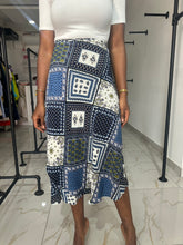 Load image into Gallery viewer, Blue and green pattern wrap skirt
