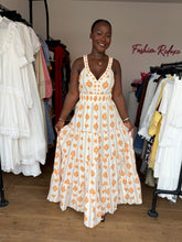 Load image into Gallery viewer, Orange and cream maxi sleeveless dress
