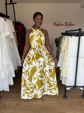 Load image into Gallery viewer, Green and cream sleeveless maxi belted dress
