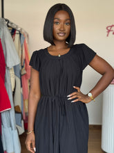 Load image into Gallery viewer, Black midi belted flair dress

